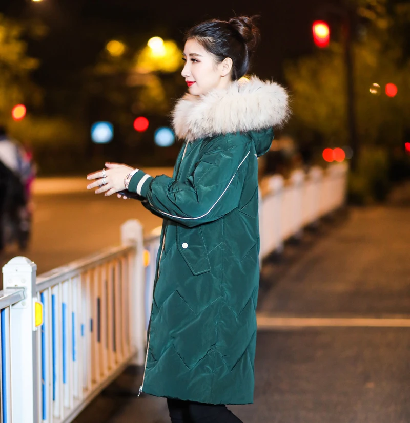 Новая мода длинное пуховое пальто парка для женщин зима осень женский длинный пуховик с капюшоном меховой воротник большой размер плюс Siz