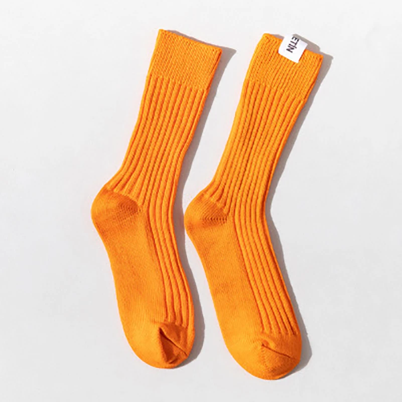 Orange Новые трендовые цветные хлопковые носки в стиле Харадзюку в стиле ретро; зимние носки без пятки в Корейском стиле; цвет красный, синий, черный, оранжевый; дизайнерские свободные плотные милые носки - Цвет: Orange