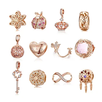 

Hot Sale 100% Real 925 Sterling Silver Gold Color Beads Fit Original Design Bracelet Dangle DIY Jewelry Making For Women