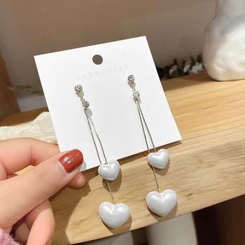 

earrings earrings 2020 new Japanese and Korean sweet temperament earrings white peach heart pearl earrings female Long Tassel