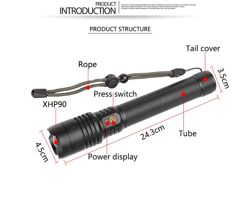 Яркий светодиодный фонарик P90 с зумом аккумулятором 18650 26650 мощный xhp90.2 usb