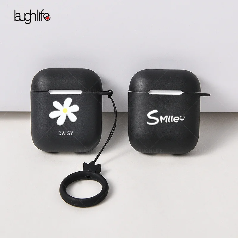 

Daisy Smile Simple Painted Case For Apple Airpods 2 1 Shockproof Cover Black Cool Cases For Airpods For Airpod Case With Lanyard