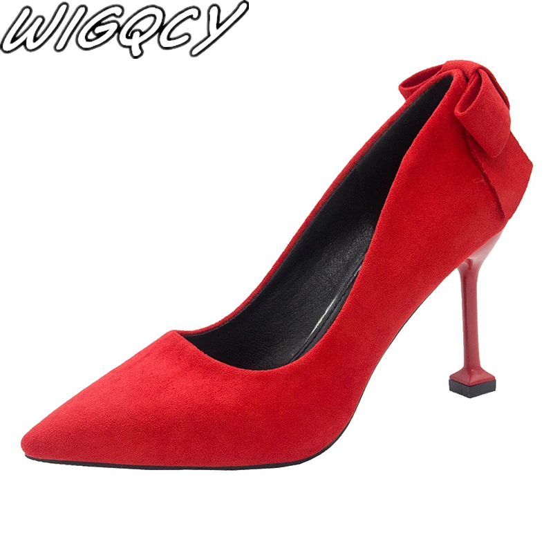 

2020 Women High Heels Brand Pumps Shoes Pointed Toe Buckle Strap Butterfly Summer Sexy Party Wedding Zapatos De Mujer Red shoes