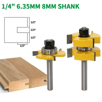

2PC/Set 8MM 1/4" 6.35MM Shank Milling Cutter Wood Carving Tongue Groove Router Bit Set 1-1/4" Woodworking Tenon Woodwork Cutter