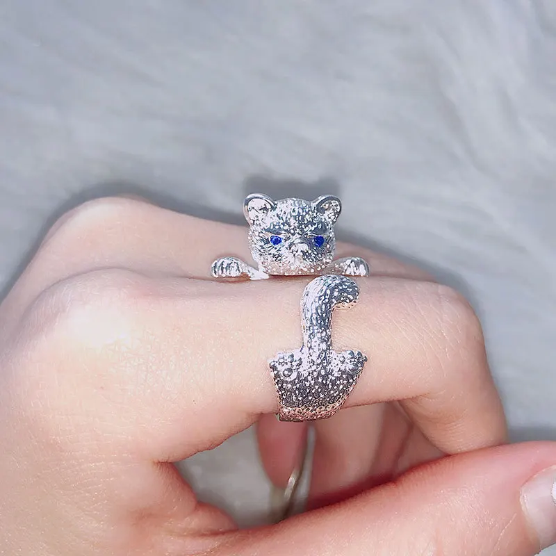 Кошечка из стерлингового серебра кошечка кольцо кошачьи лапы уши открытое
