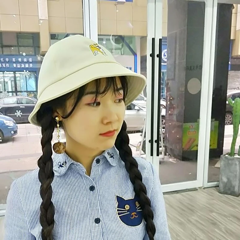 New Cartoon Dog Pattern Funny Embroidery Panama Fashionable Hats Men and Women's Summer Outdoor Children Hip-Hop Fisherman Hats