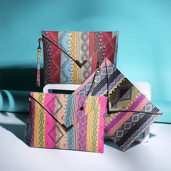 

Luxy Moon Canvas Female Envelope Bag Ethnic Style Geometric Pattern Women's Clutch Purse Retro Design ZD1780