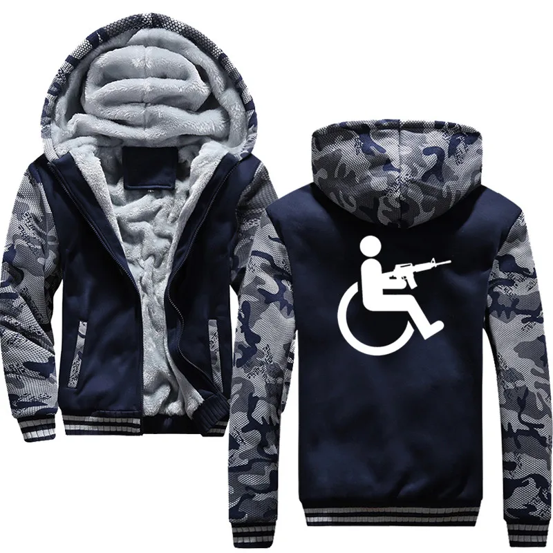 Navy blue Инвалидная коляска кресло-каталка пистолет мужские толстовки осень зима флисовый принт модная повседневная мужская Спортивная Толстовка harajuku толстовки - Цвет: Navy blue