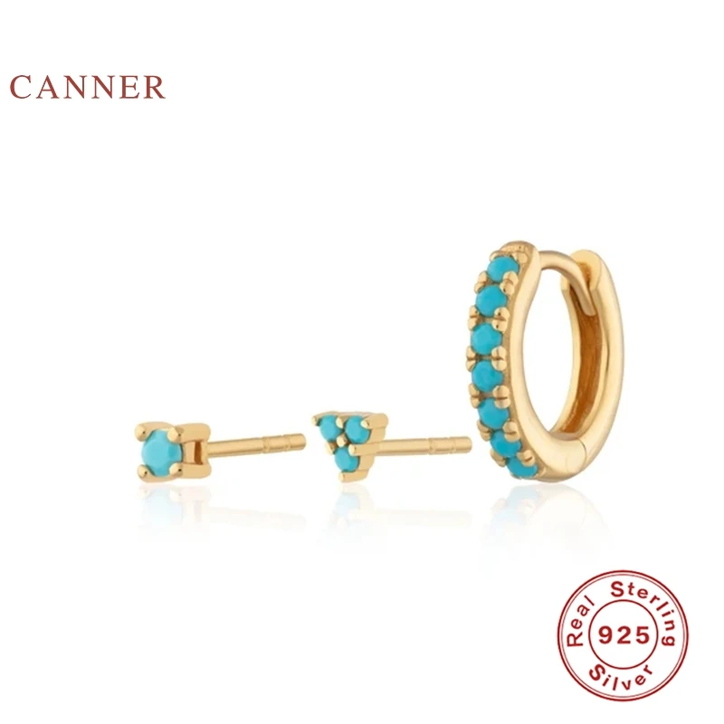 

CANNER Earrings For Women Real 925 Sterling Silver Turquoise Trinity Combination Earrings Hoops Zircon Jewelry Aretes De Mujer