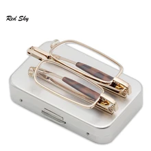 Складные очки для чтения квадратныая металлическая Золотая оправа Для мужчин Для женщин Портативный рецепта пресбиопии с Чехол унисекс очки