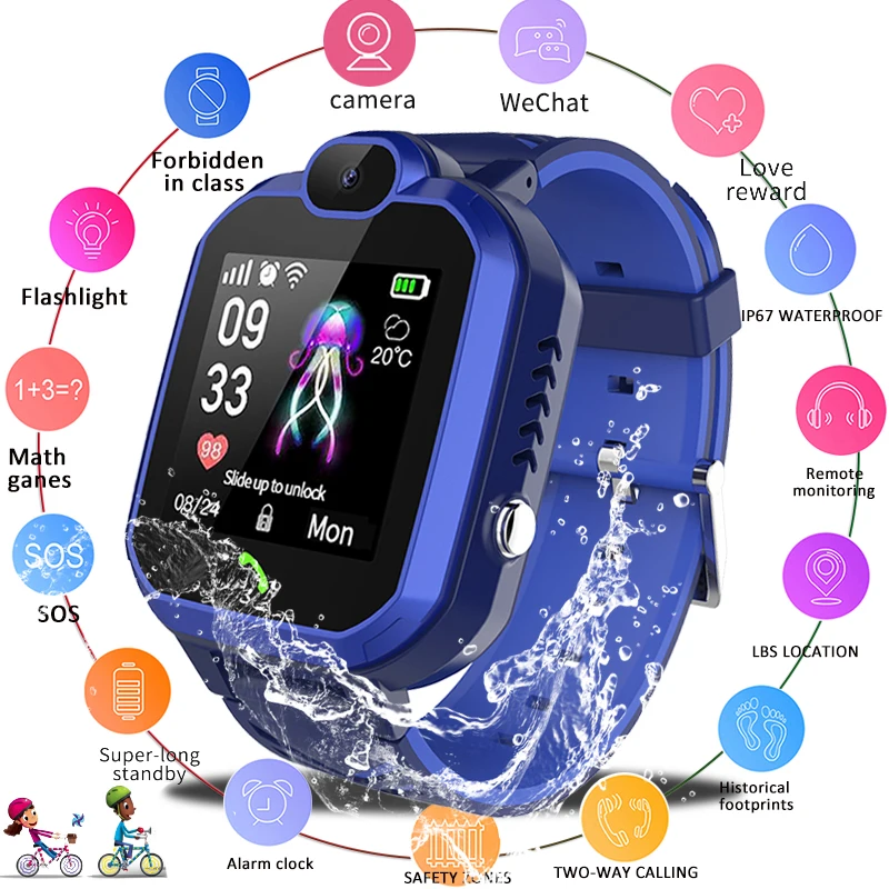 Online Reloj inteligente LIGE 2019 nuevo chico IP67 impermeable para niños y estudiantes reloj inteligente SOS llamada de emergencia LBS localizador de posicionamiento reloj chico s