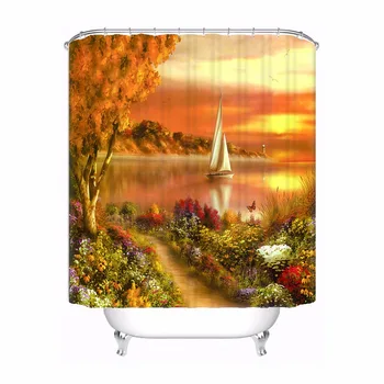 

Custom Pink Rose View Shower Bath Curtain Mildewproof Waterproof Polyester Various Sizes#180417-03-155
