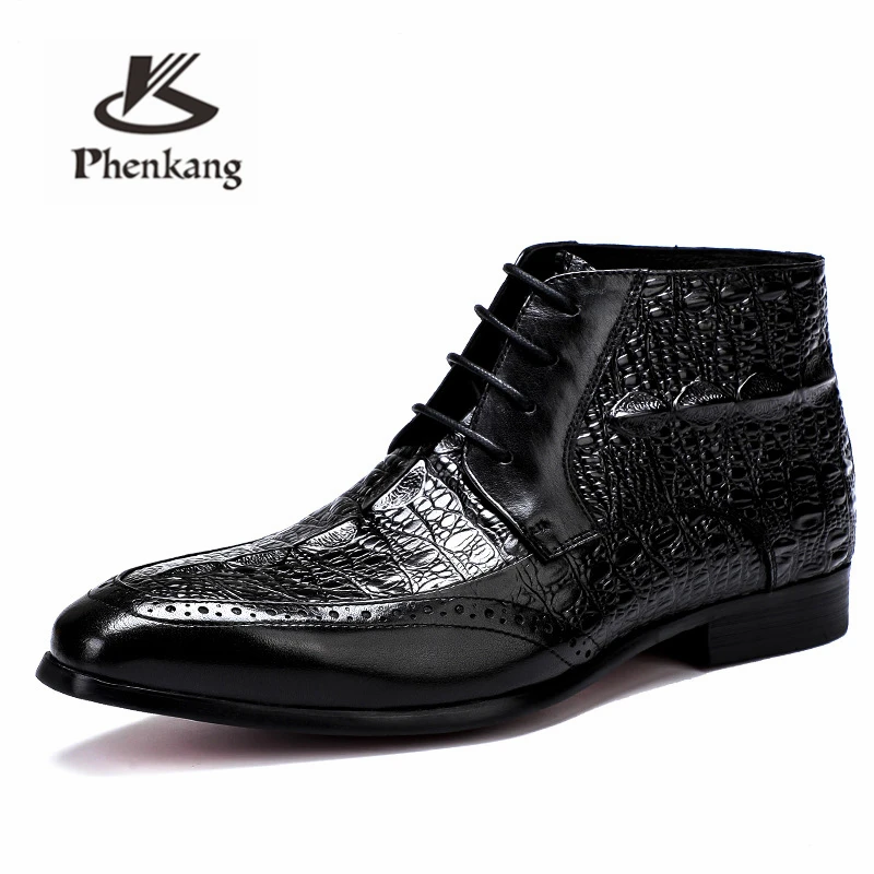 Мужские зимние ботинки; ботинки «Челси» из натуральной коровьей кожи; повседневные Полуботинки на плоской подошве; удобные качественные модельные ботинки на шнуровке - Цвет: black leather inside