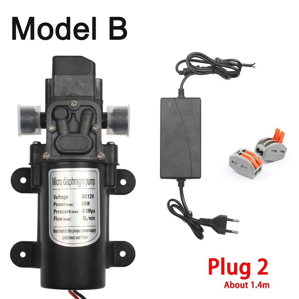 B and Plug 2 DC 12 В 60 Вт микро электрический мембранный Водяной насос автоматический переключатель 5л/мин высокое давление Автомойка Спрей Водяной насос 0.8мпа 5л/мин - Напряжение: B and Plug 2