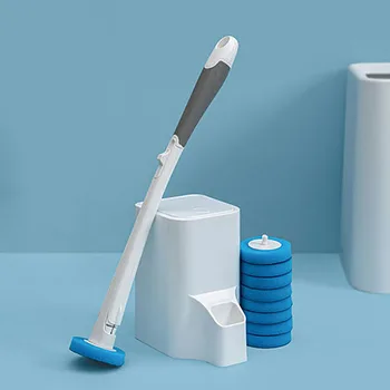 

Disposable Head Cleaning Brush Toilet Brush and Holder with 10 pcs Replaceable Soft Sponge Brush Head Brush for Toilet Bathroom