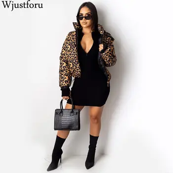 

Wjustforu Leopard Print Winter Wear Bubble Jacket Women Cropped Puffer Down Jacket Plus Size Parka Outerwear Warm Vestidos Slim
