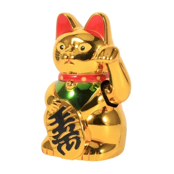 

5-inch Electric Hand-cranked Cat Gold Cute Small Cat Table Decoration Plastic Decoration Crafts For Living Room