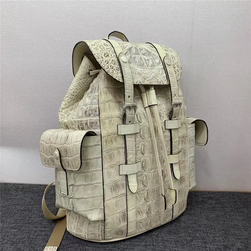 Authentic Real True Crocodile Skin Male White Casual Travel Backpack Genuine Exotic Alligator Leather Men Large Leisure Bag Pack 3