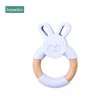 Purple Rabbit Bopoobo 1 шт. детский силиконовый Прорезыватель животные деревянные кольца Прорезыватель грызунов бука дерево младенческой Кролик Слон лиса кольца Товары для малышей - Цвет: Purple Rabbit