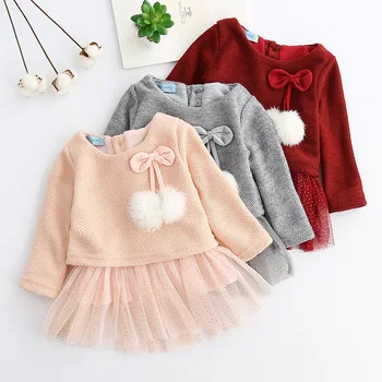 

Autumn Winter Long Sleeve Dresses Children Party Net Yarn Bronzing Dress Princess Dresses Baby Girls Christmas Princess Costumes