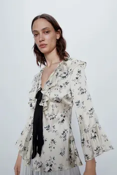 

2020 New Spring Summer New Style European Bow Accent Print Shirt zaraing vadiming sheining Women's Printed Shirt