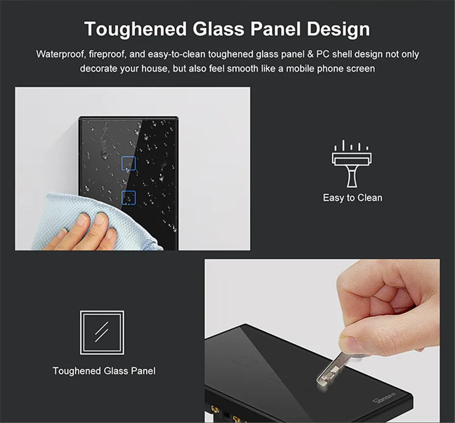 Itead Sonoff T3 US 1 2 3 gang Smart Wall Light Switch with Border,Touch RF433 wifi Control,Works With Alexa Google Home,120 Size-2