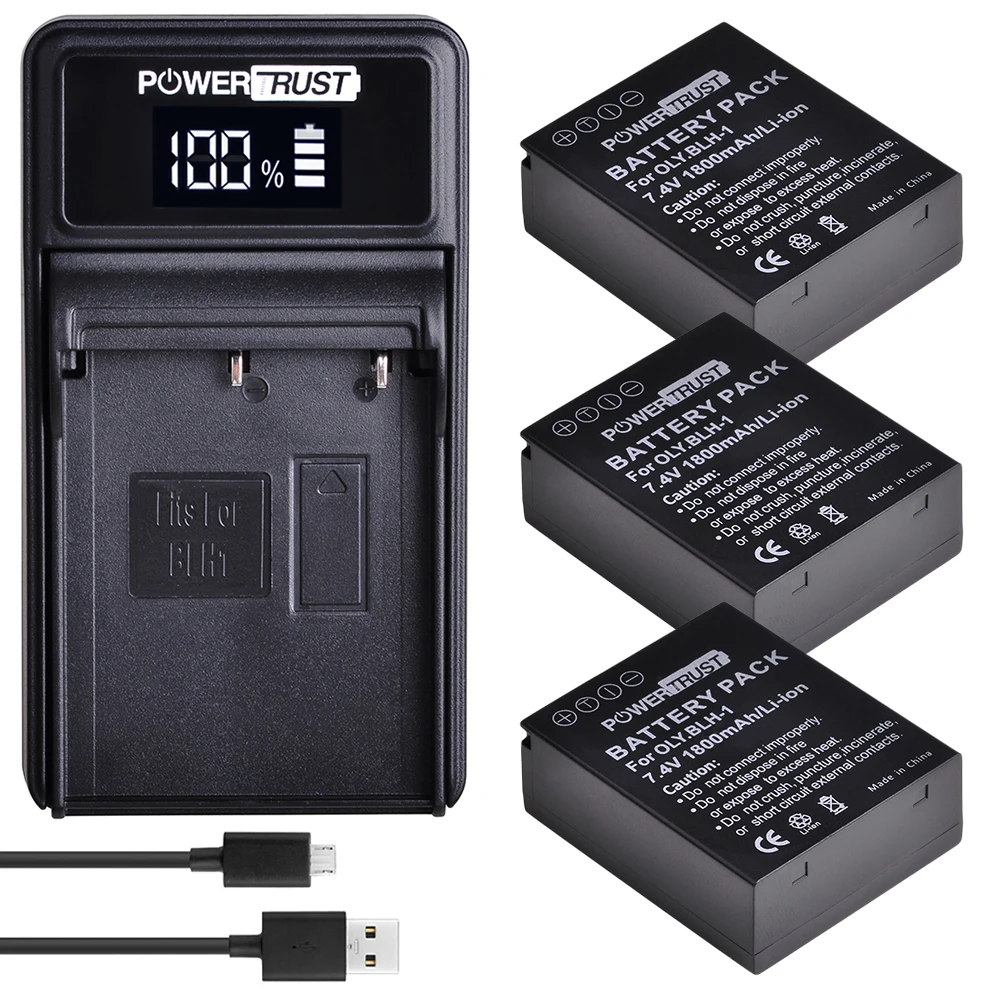 PowerTrust BLH 1 BLH1 3 шт. Камера Батарея akku + светодиодный USB зарядка для Olympus E M1 Mark II EM1 2