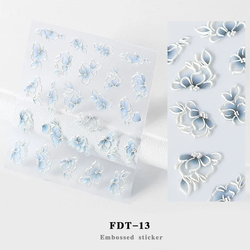 Новинка, 3D акриловая Выгравированная натуральная бабочка/цветок/листья/Роза наклейка с цветком для ногтей, Водные Наклейки для ногтей, модный дизайн, слайдер для ногтей - Цвет: FDT-13