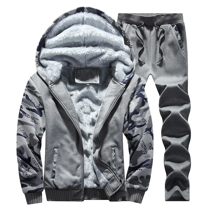 

Autumn & Winter Plus Velvet Men's Sports Camouflage Two-Piece Set Men's Casual Thick Warm Coat Men'S Wear