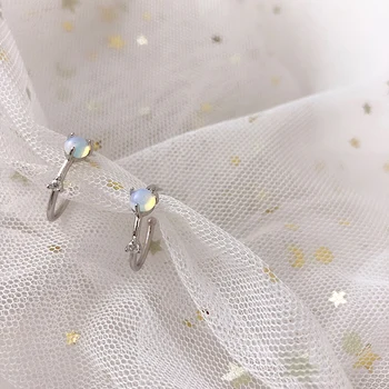 

Moonstone Round Small Hoop Earrings For Women Inlay Geometric loop ear rings Cute statement Korean Earrings Fashion Jewelry 2020
