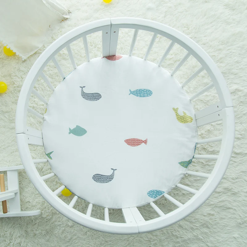 Custom Size Round Bed Bed Fitted Sheet Mattress Cover 100% Gauze Cotton For Crib Baby bedding Set (27)