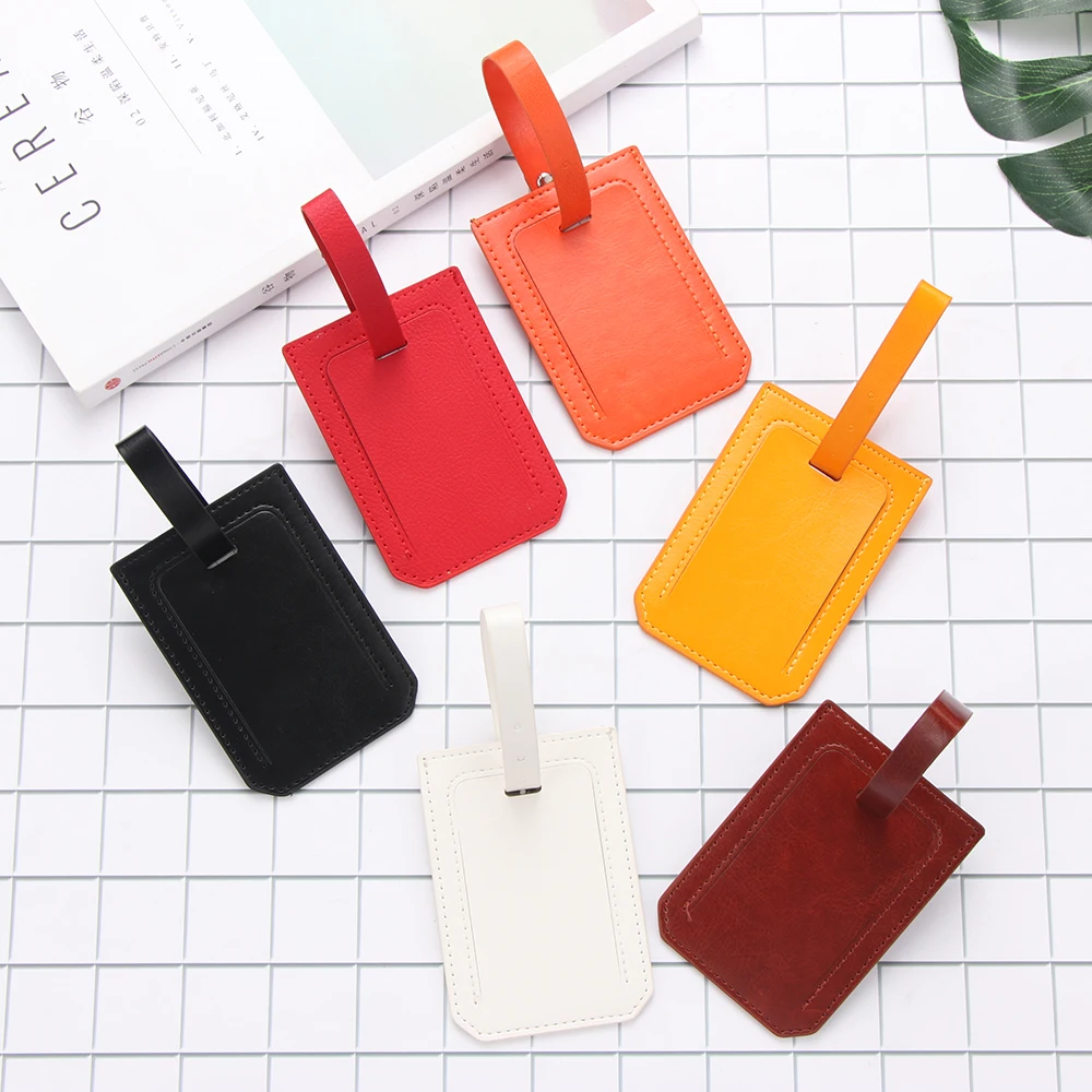 Portable PU Leather Luggage Bag Tag Travel Accessories Suitcase Label Tags Name Card Personality ID Address Tags Bag Accessorie