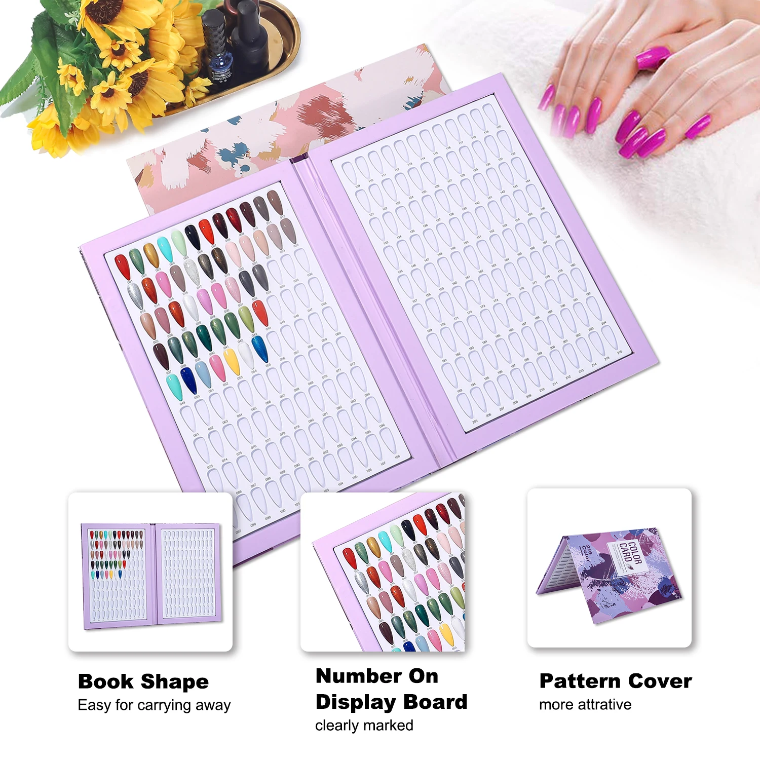 Nail Color Card Show Shelf 216 Colors Nail Gel Polish Display Chart Nail Practice Card Design Book With 240 Tips Natural