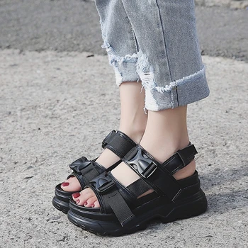 

Summer Shoes Women Gladiator Sandals Flats Platforms Woman Causal Wedge Shoes Open Toe Black White