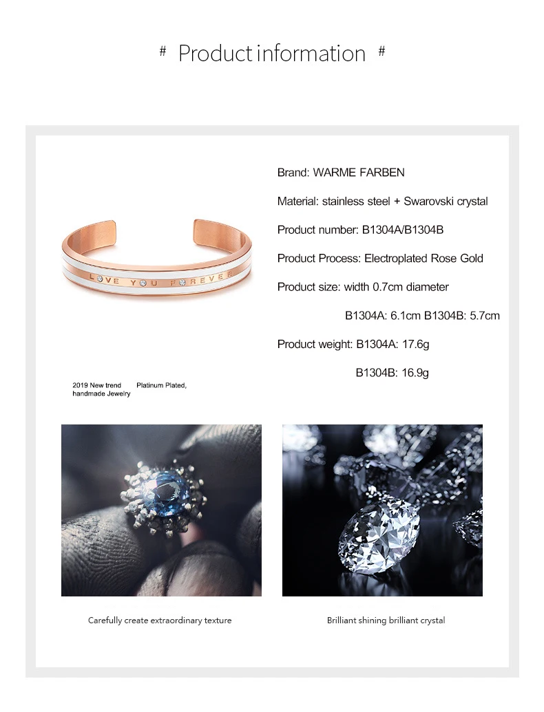 Браслет Warme Farben Swarovski с кристаллами, браслет из нержавеющей стали, розовое золото, браслет для женщин, любовь, надпись, резьба, ювелирный браслет