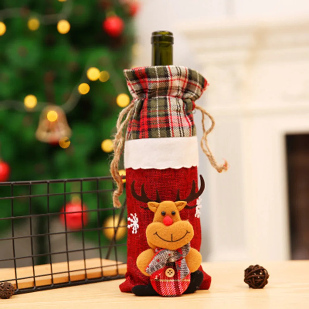 Christmas Bottle Decor Set Santa Claus Snowman Deer Christmas Wine Bottle Cloth Cover Party Ornament MU8669 - Цвет: fawn