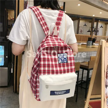 

Women Backpack Fashion Canvas Plaid Female Lovely Student's Schoolbag For Teenage Girls Travel Back Pack Book Mochila Feminina