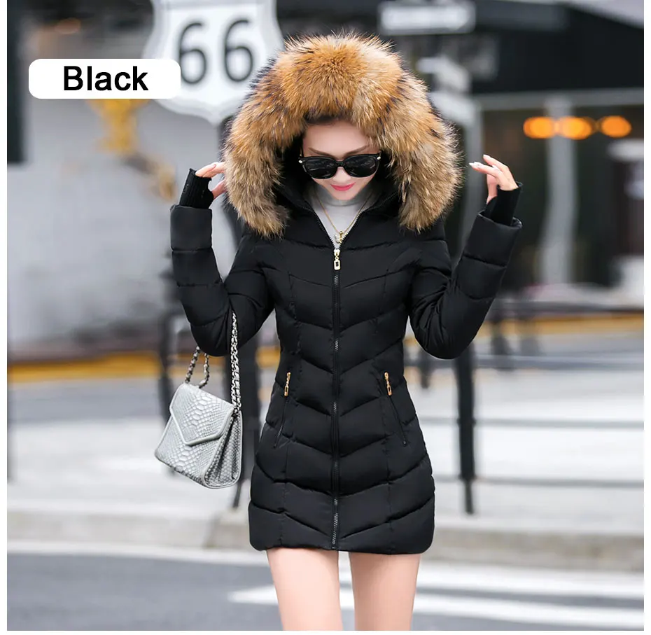 Новое зимнее пальто для женщин Толстая зимняя куртка для женщин с капюшоном с меховым воротником пуховое хлопковое пальто, длинная куртка женские парки Mujer