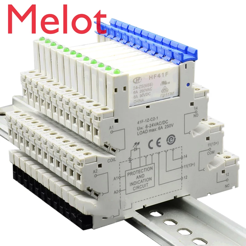 

HF41F 24-ZS 10pcs Plug-in PCB Mount Electromagmetic Coil Relay With Holder 24V DC 6A 5Pin HF41F-24-ZS Contact Relay Module Set