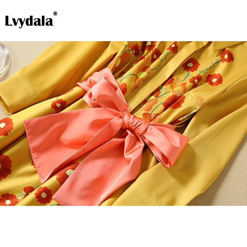 Lvydala Новая мода дизайнерское подиумное Платье женское с длинным рукавом элегантное с цветочным принтом праздничное длинное платье Vestidos