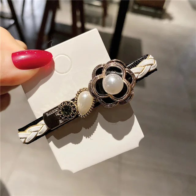 Adult Women Camellia Pearl Barrettes Hairpins Hair Clips Fashion Korean Lady Girl Head Wear Accessories-AS-W20 Apricot