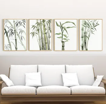 

Chinese Sttle Modern Simple Bamboo Canvas Painting Green Plant Wall Pictures for Living Room Garden Decoration Oil Painting Art