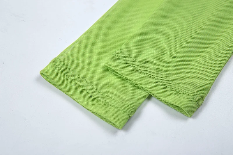 Арцу зеленый сетчатый топ сексуальный прозрачный короткий топ с длинным рукавом Футболка женская футболка женская уличная одежда из двух частей ASTS21124