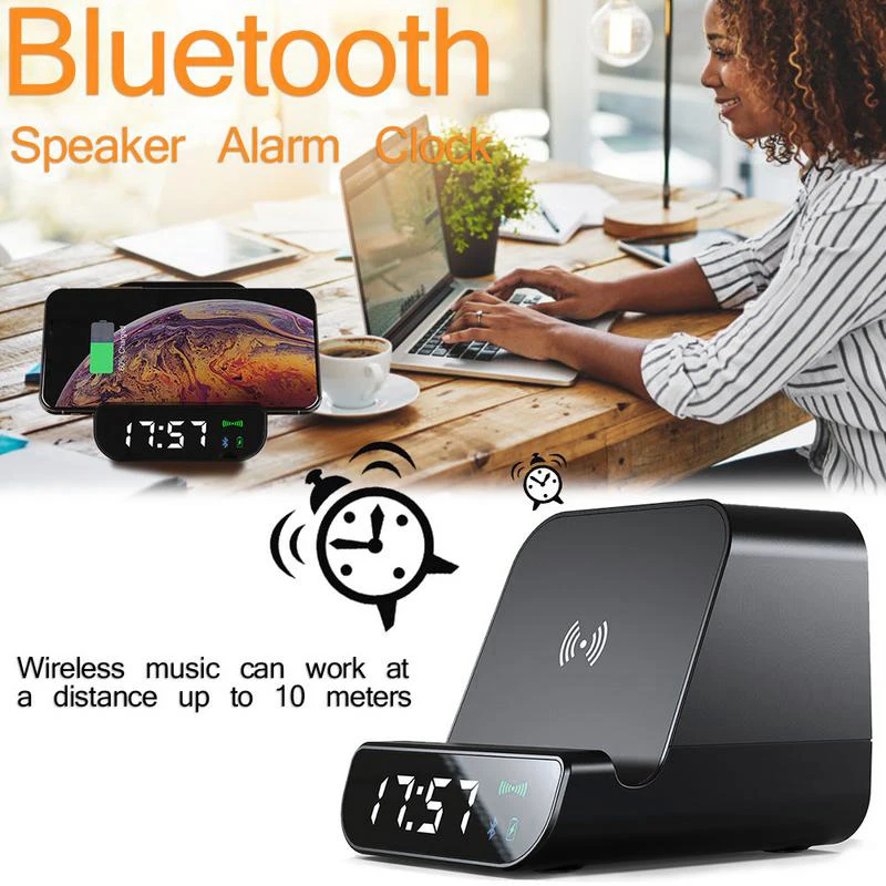 AMS-Беспроводной Bluetooth Динамик будильник для зарядки мобильных Мощность Bluetooth Динамик часы 4-в-1 с микрофоном для сотовых телефонов Фо