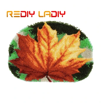 

Latch Hook Rug Kits Crocheting Carpet Rug Maple Leaf Acrylic Yarn Pre-Printed Canvas Cushion Mat Crochet Tapestry Art Home Decor