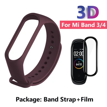 

Strap for Xiaomi Mi Band 4 3 Replacement Wristband Bracelet Pink Wine Red Wrist Strap Xiomi Screen Protector 3D Film for Band 4