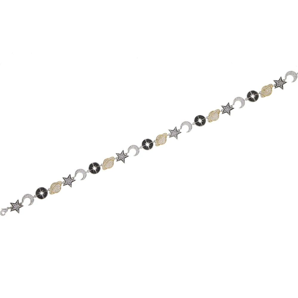Женское серебряное золото два тона цвет модные ювелирные изделия микро проложить белый черный cz Шарм Луна northstar Сатурн планета себе ожерелье