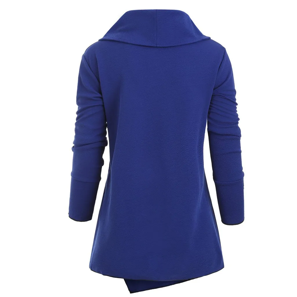 Женская блузка большого размера с воротником-хомутом и пуговицами, Асимметричный топ, Осень-зима, для женщин и девушек, больше размера