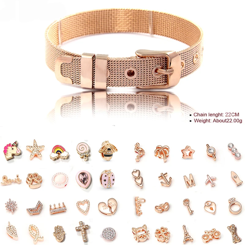 

DIY Creative New Fashion Rose gold color 10mm Mesh Bracelet & Accessories,Freely match Fit Original Fine Bangle Charm Gift
