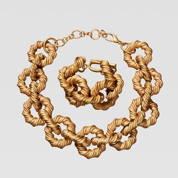 

Dvacaman ZA New Punk Limited edition embossed chain necklace for Women Gold Vintage Metal Choker Statement Necklace Jewelry Set